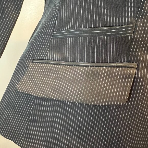 MNG by Mango Black Pinstriped Single Button Modern Blazer Jacket, Size 8 - Picture 5 of 12